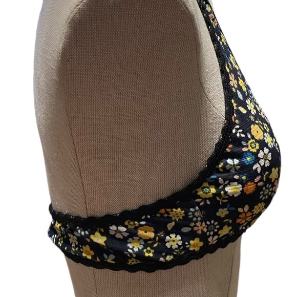 Robin Piccone Swimwear Top XS Bandeau Floral Black Bric-A-Brac Halter Tie - Picture 4 of 9